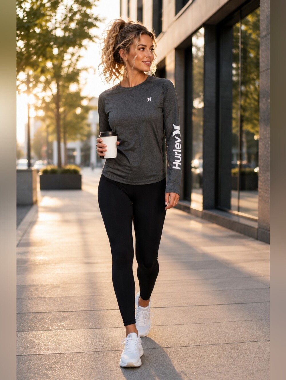 Hurley Dri-FIT Long Sleeve Performance Athletic Top Gray Medium Athleisure Gym